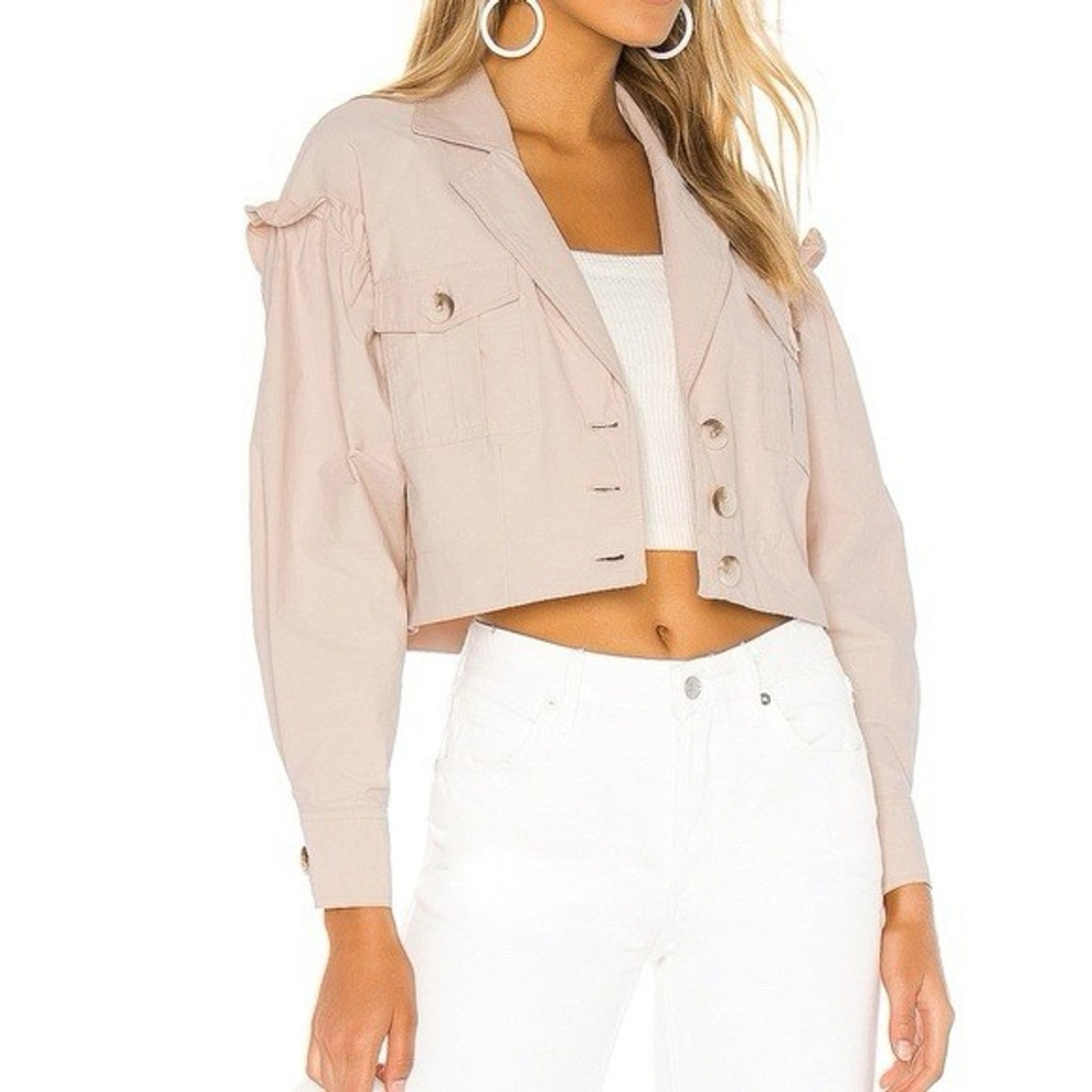 L'Academie The Dany Jacket Blush Crop Ruffle Collared Button XS Prep Academia